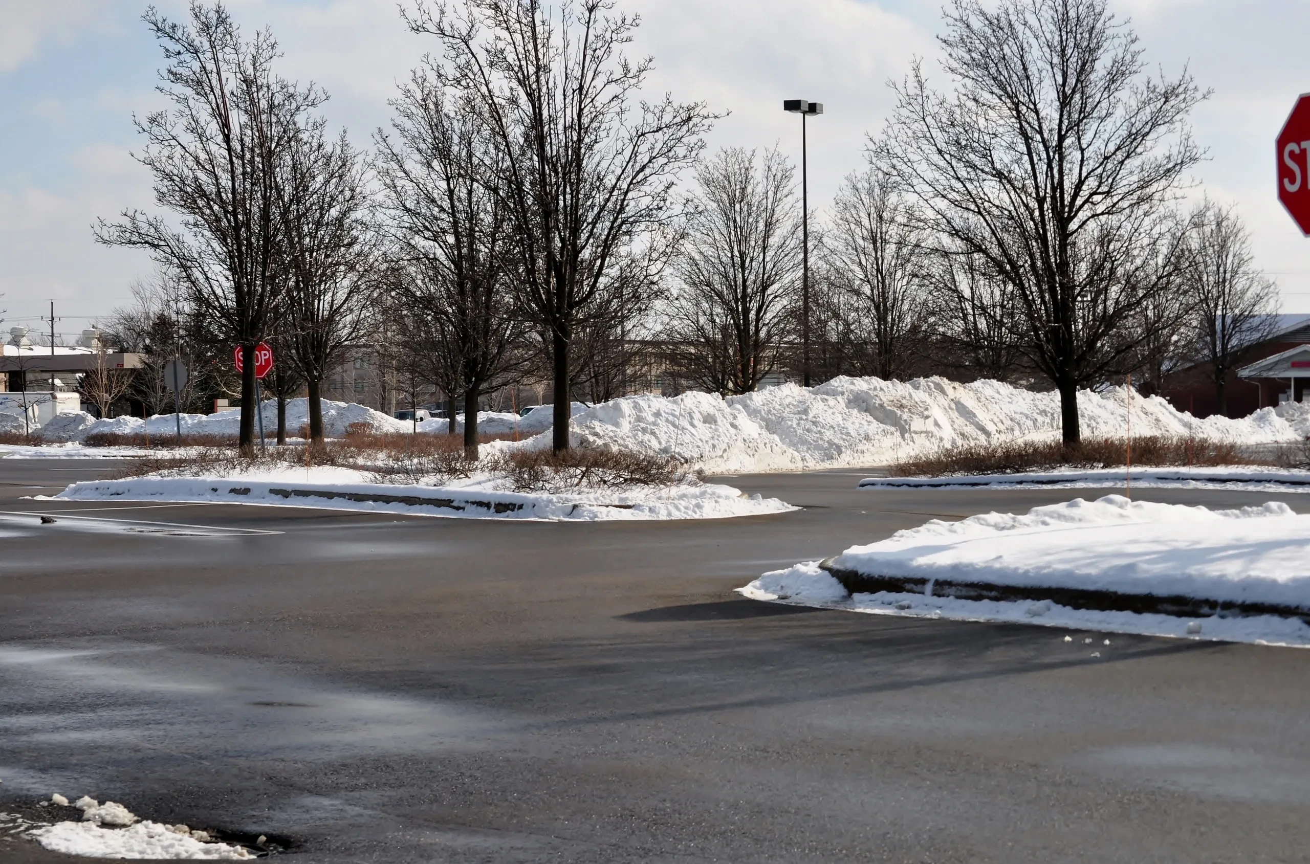 Commercial deicing and salting at a building entrance, Oakland County MI